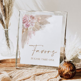 Boho Blush Pampas Bloemen Bruidsfeest Sign Poster