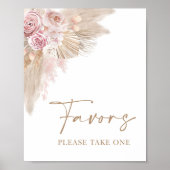 Boho Blush Pampas Bloemen Bruiloft Favoren Bord Poster (Voorkant)