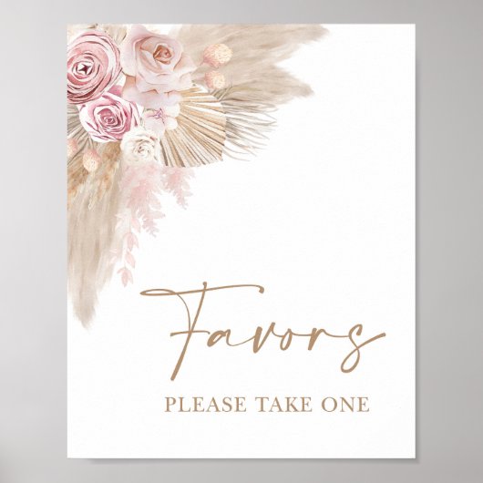Boho Blush Pampas Bloemen Bruiloft Favors Bord Poster (Voorkant)