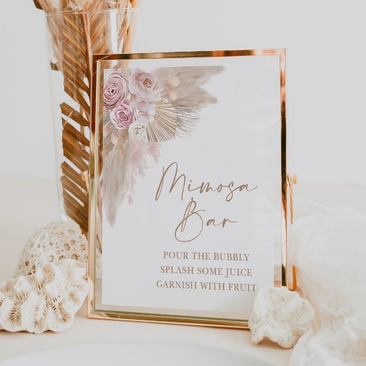 Boho Blush Pampas Bloemen Mimosa Bar Bruiloftfeest Poster