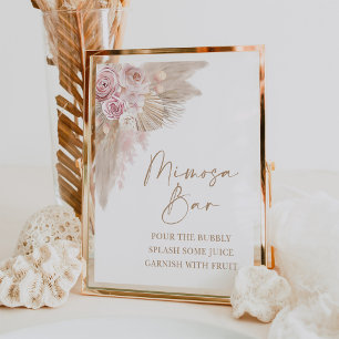Boho Blush Pampas Floral Mimosa Bar Shower Sign Poster