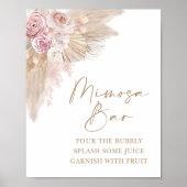 Boho Blush Pampas Floral Mimosa Bar Shower Sign Poster (Voorkant)