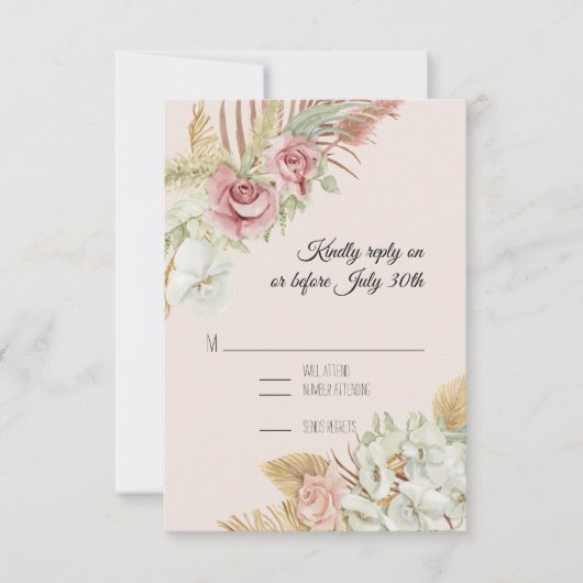 BOHO Blush Pampas Foliage Palm Roos Wreator RSVP Kaartje (Voorkant)