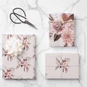 Boho Blush Pampas Gras Bloemen Verpakking Inpakpapier Vel