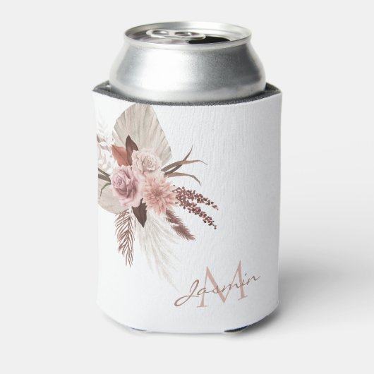 Boho Blush Pampas Gras Bloemend Monogram Blikjeskoeler (Blikje Achterkant)