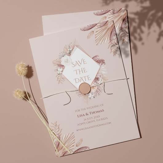 Boho Blush Pampas Gras Save the Date Kaart