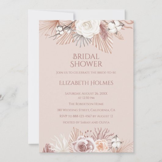 Boho Blush Pampas Grass and Dried Flowers Kaart (Voorkant)