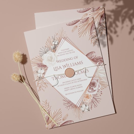 Boho Blush Pampas Grass and Dried Flowers Kaart