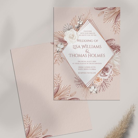 Boho Blush Pampas Grass and Dried Flowers Kaart