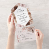 Boho Blush Pampas Grass met RSVP Weddenschap All In One Uitnodiging (Afscheurbaar)