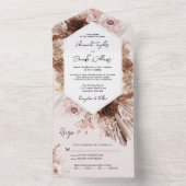 Boho Blush Pampas Grass met RSVP Weddenschap All In One Uitnodiging (Binnen)