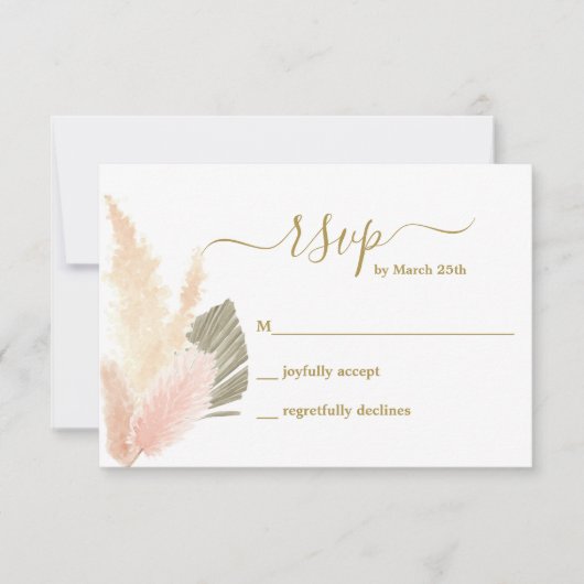 Boho Blush Pampas Grass RSVP-kaart RSVP Kaartje (Voorkant)
