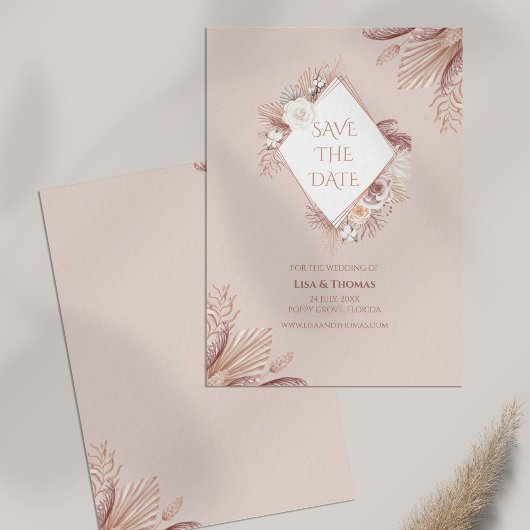 Boho Blush Pampas Grass Save the Date Kaart
