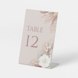 Boho Blush Pampasgras Tafelnummer Bruiloft Reclamebord Met Voetstuk