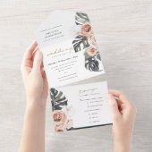 BOHO BLUSH PEACH FLORAL MONSTRERA LEAF WEDING ALL ALL IN ONE UITNODIGING (Afscheurbaar)