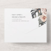 BOHO BLUSH PEACH FLORAL MONSTRERA LEAF WEDING ALL ALL IN ONE UITNODIGING (Achterkant)