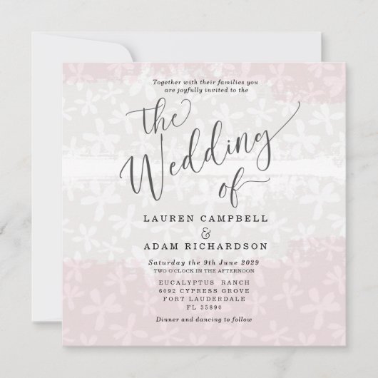 Boho Blush Pink & Beige Floral Wedding Kaart (Voorkant)