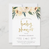 Boho Blush Pink & Brushed Gold Script Baby shower Kaart (Voorkant)