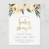 Boho Blush Pink & Brushed Gold Script Baby shower Uitnodiging Briefkaart (Voorkant)