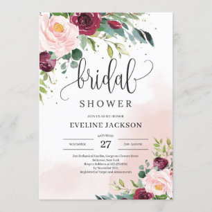 Boho blush pink burgundy floral gold vrijgezellenf kaart