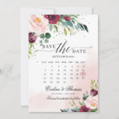 Boho blush pink burgundy kalender save the date (Voorkant)