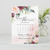 Boho blush pink burgundy kalender save the date (Staand voorkant)