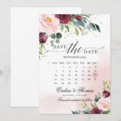 Boho blush pink burgundy kalender save the date (Voorkant / Achterkant)