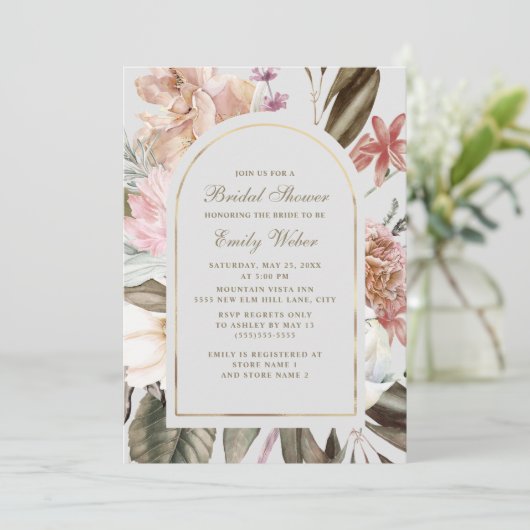 Boho Blush Pink Cream Greenery Vrijgezellenfeest Kaart (Staand voorkant)