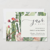 BOHO BLUSH PINK DESERT CACTUS FLORAL WATERVERF SAVE THE DATE (Voorkant)