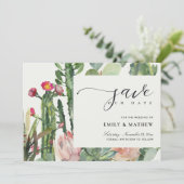 BOHO BLUSH PINK DESERT CACTUS FLORAL WATERVERF SAVE THE DATE (Staand voorkant)