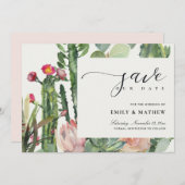BOHO BLUSH PINK DESERT CACTUS FLORAL WATERVERF SAVE THE DATE (Voorkant / Achterkant)