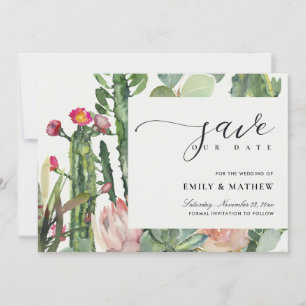 BOHO BLUSH PINK DESERT CACTUS FLORAL WATERVERF SAVE THE DATE