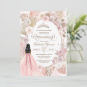 Boho Blush Pink Dried Floral Rozen Quinceañera Kaart (Staand voorkant)