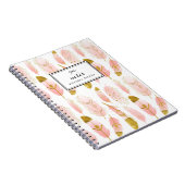 Boho Blush Pink Feathers Gold Foil geïndividualise Notitieboek (Rechterzijde)