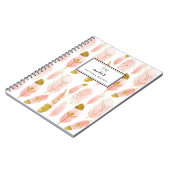 Boho Blush Pink Feathers Gold Foil geïndividualise Notitieboek (Linkerzijde)