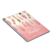 Boho Blush Pink Feathers Ombre Personeelsop Notitieboek (Rechterzijde)