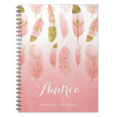Boho Blush Pink Feathers Ombre Personeelsop Notitieboek (Voorkant)