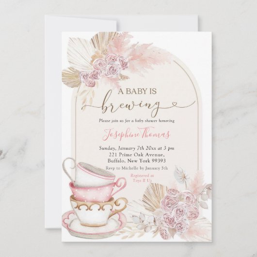 Boho Blush Pink Floral Baby is het brouwen van Bab Kaart (Voorkant)