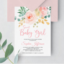 Boho Blush Pink Floral Baby shower Uitnodiging