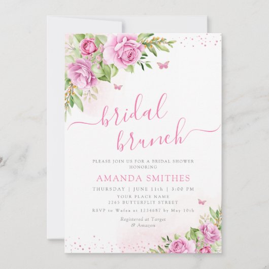 Boho Blush Pink Floral Bridal Brunch Vrijgezellenf Kaart (Voorkant)