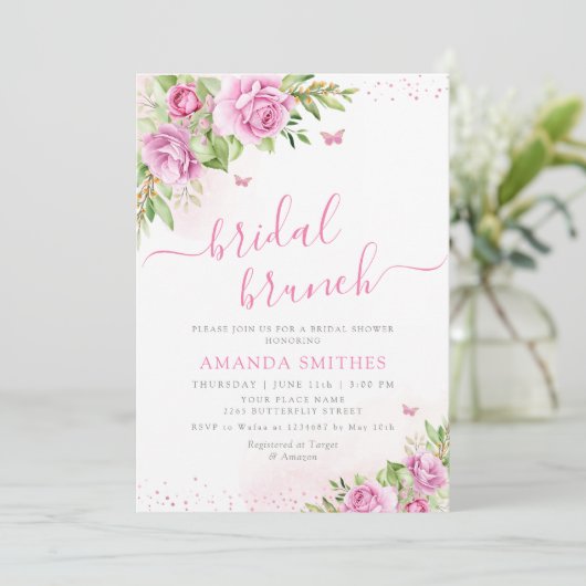 Boho Blush Pink Floral Bridal Brunch Vrijgezellenf Kaart (Staand voorkant)