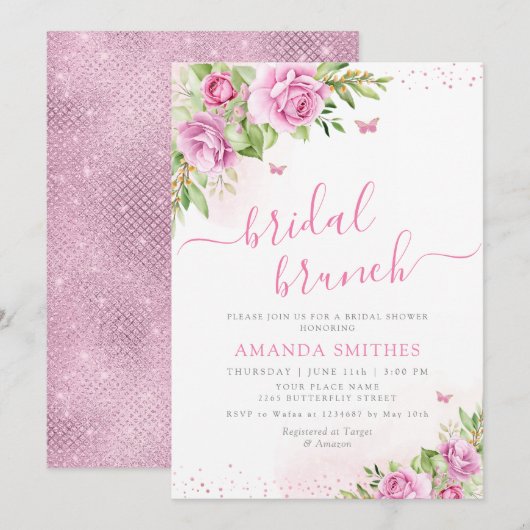 Boho Blush Pink Floral Bridal Brunch Vrijgezellenf Kaart (Voorkant / Achterkant)