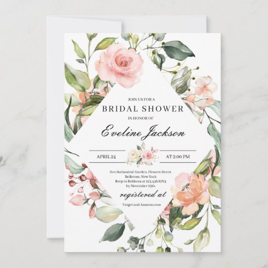 Boho Blush Pink Floral Bridal Shower Kaart (Voorkant)