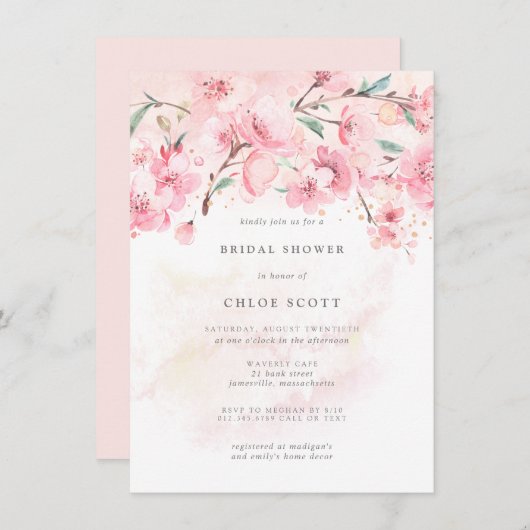 Boho Blush Pink Floral Bridal Shower Kaart (Voorkant / Achterkant)