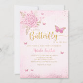 Boho Blush Pink Floral Butterfly Girl Baby shower Kaart (Voorkant)