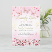Boho Blush Pink Floral Butterfly Girl Baby shower Kaart (Staand voorkant)