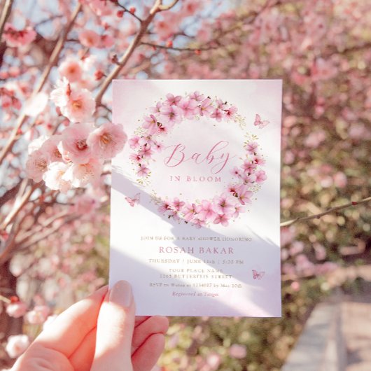 Boho Blush Pink Floral Butterfly Girl Baby shower Kaart