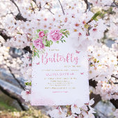 Boho Blush Pink Floral Butterfly Girl Baby shower Kaart