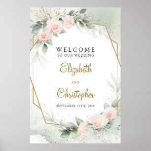 Boho Blush Pink Floral en Gold Welcome Sign Poster