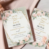 Boho Blush Pink Floral eucalyptus Gold Lijst Save The Date